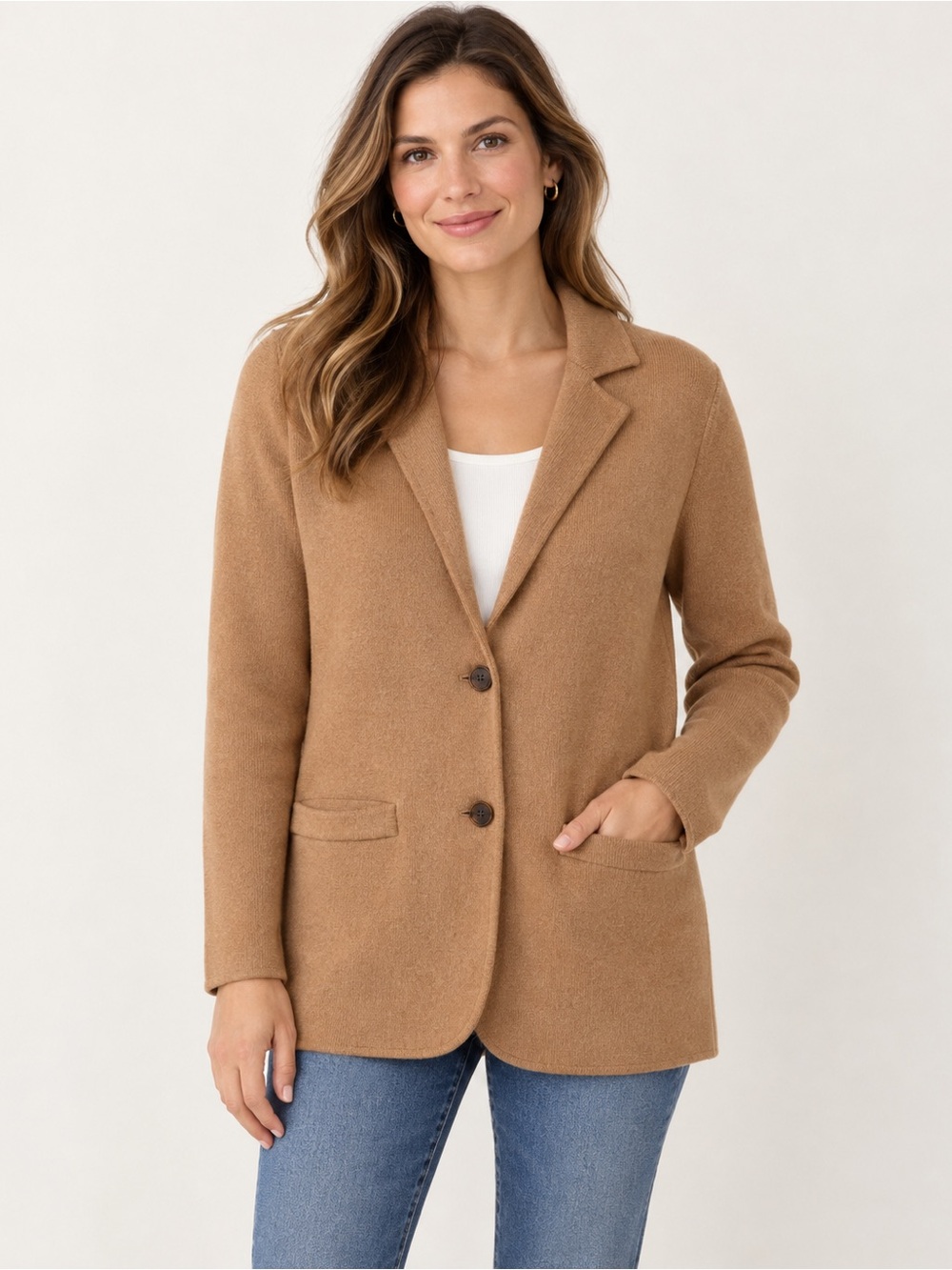 J.Crew Camel Cotton Sweater Blazer Size Large | Quiet Luxury Preppy